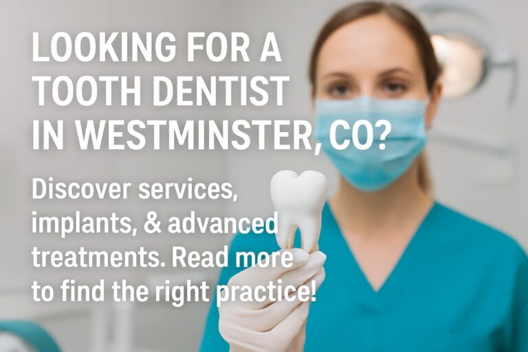 Photo of a dentist pointing to a patients gums with an x-ray of a dental implant in the background. No text on image.
