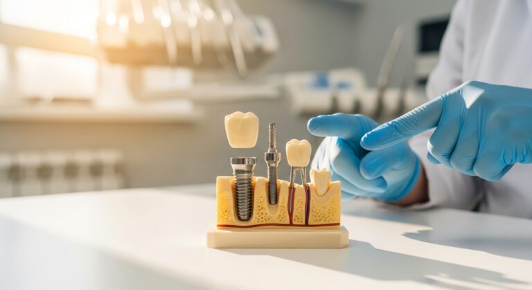 Image of a dental implant model in a dental office setting