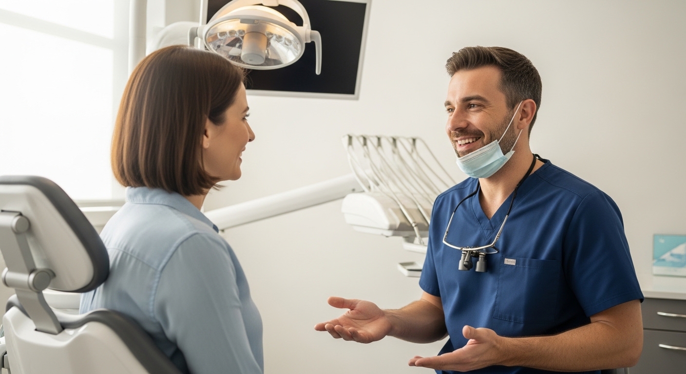 A patient meeting a dentist in a modern dental clinic