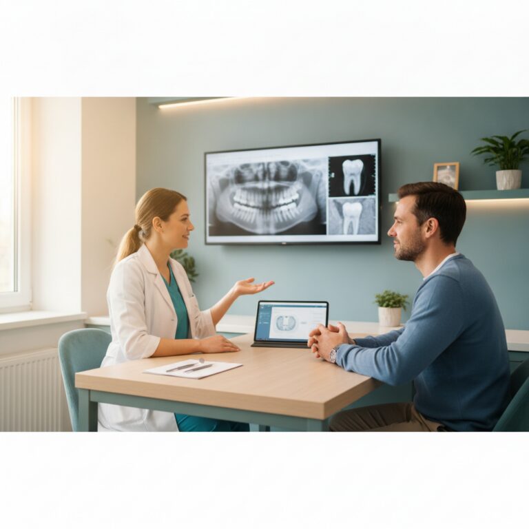 Dentist consulting with a patient in a modern dental office